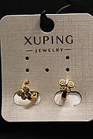 Красивые Хьюпинг золотистые сережки круглые с камнями горный хрусталь бабочка Xuping медицинское золото