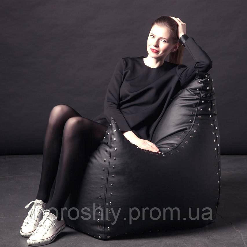 Кресло мешок черный Кожзам премиум + заклепки YETI HOME Авиатор - фото 1 - id-p1565345286