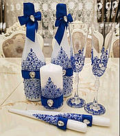 Весільний комплект Келихи Свічки Шампанське "Синява"