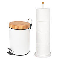 Набор для ванной комнаты из 2 частей - мусорное ведро и подставка для бумаги - белый бамбук - Yoka