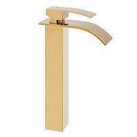 Змішувач для ванної кімнати для умивальника високий каскадний кран стійка золото Yoka NIAGARA