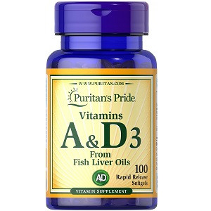 Вітаміни і мінерали Puritan's Pride Vitamins A & D3 5000/400 IU (100 капсул.)