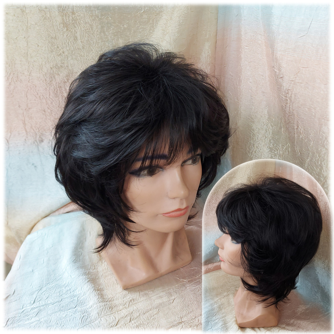 Перука пишний каскад з термоволосся чорний 7016-1, фото 1