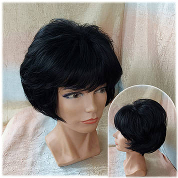 Пишна перука каре каскад з термоволосся чорний RG 2025-1