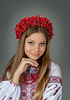 Сучасний червоний віночок на обручі для дівчинки № 1239