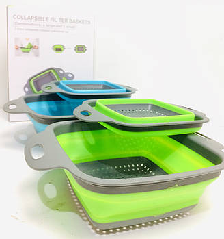 Друшляк силіконовий складаний великий + маленький Collapsible filter bassets JM-612 (100 шт./яский)