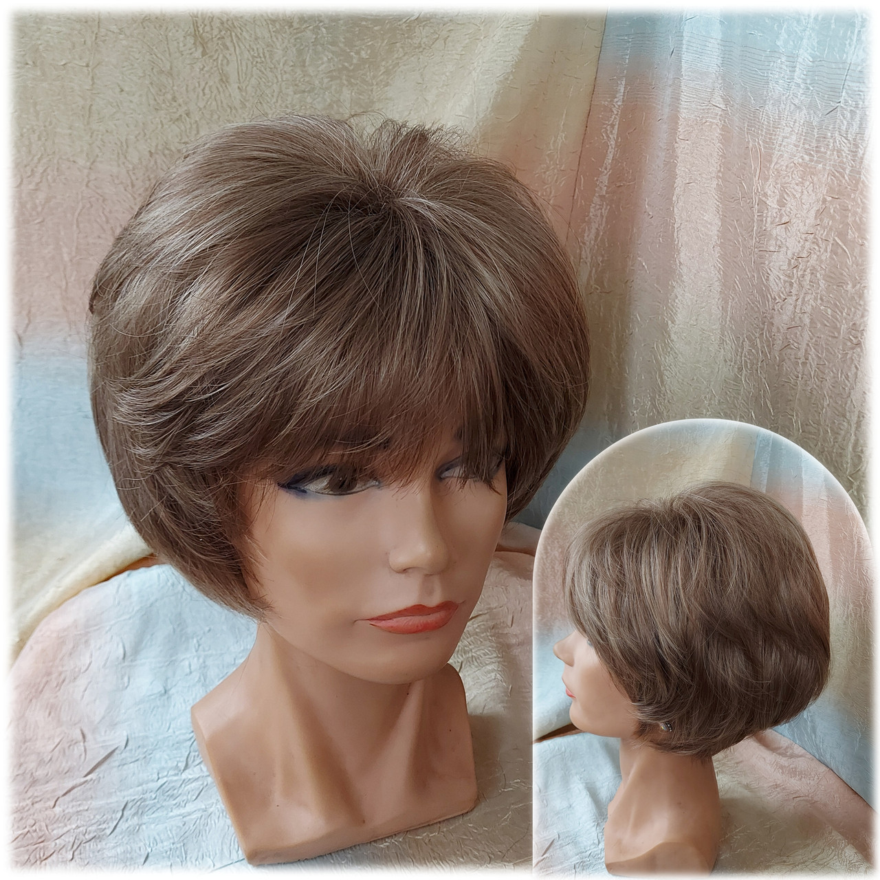 Пишна перука каре каскад з термоволосся каштановий мікс RG 2025-V6, фото 1