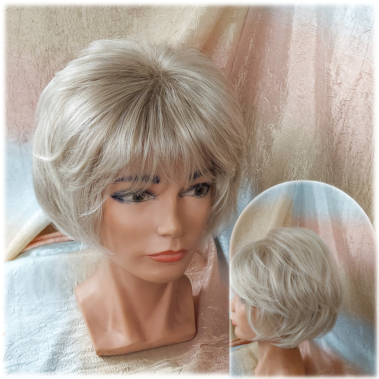 Пишна перука каре каскад з термоволосся платиновий блонд RG 2025-15ВТ613, фото 1