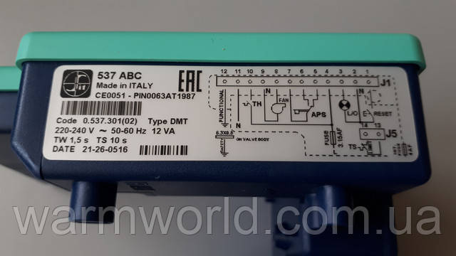 537 ABC Made in ITALY CE0051-PIN0063AT1987 Code 0.537.301(02) Type DMT 220-240 V 50-60 Hz 12 VA TW 1,5 s TS 10 s DATE 21-26-0516