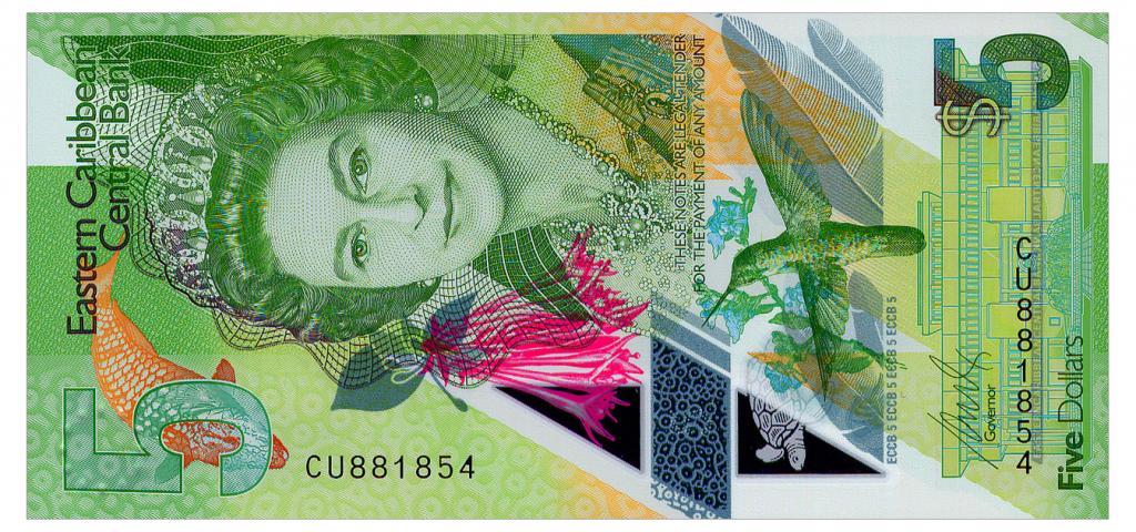 Східні Кариби 5 доларів 2021 р. Карибські острови UNC полімер No489, фото 1