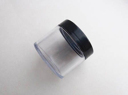 50 мл 55 мм х 48 мм баночка прозора пластикова для кремів, сипучих матеріалів з чорною кришкою, фото 1