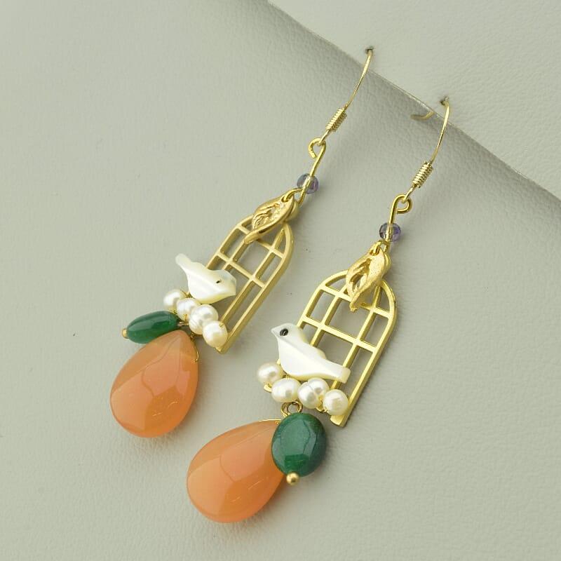 Серьги украшения женские в стиле Hand Made Сердолик