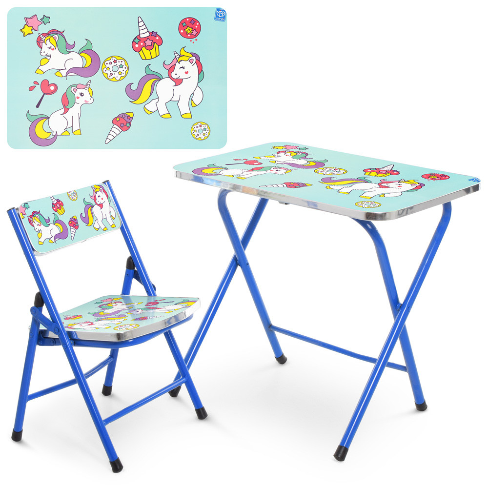 Дитячий столик з одним стільчиком Bambi A19-BLUE UNI складаний єдиноріг