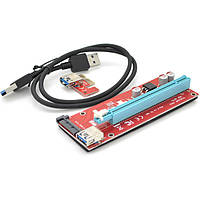 Адаптер PCI-E 1X to 16X Riser Card VER007S (PCE164P-N03) PCI-E extender 60см USB 3.0 power Sata