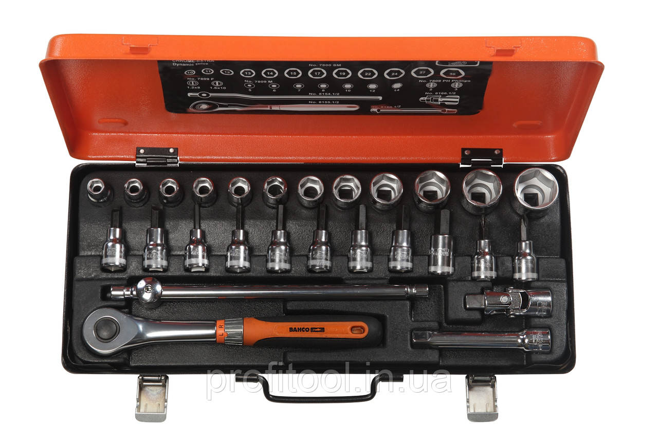 Набір головок торцевих BAHCO 6-гран.1/2" 10-32 мм; ІЅО 9002;CrV;валізу; 27 (7819JE), фото 1