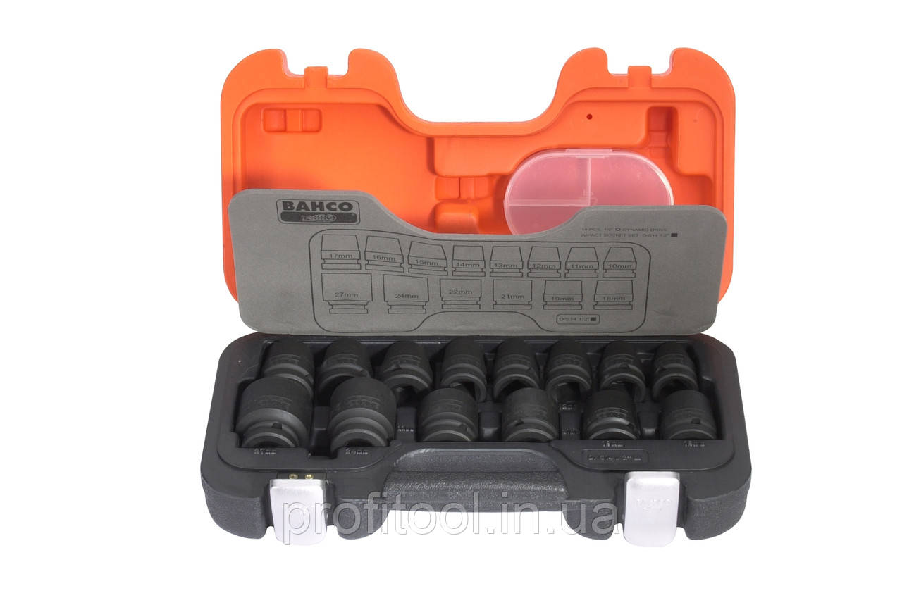 Набір головок торцевих BAHCO для гайковертів 6-ти гранних 10-27мм;1/2";ковані 14шт в пластиковому чемодані (D\S14), фото 1