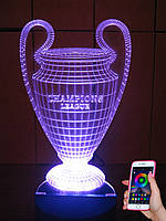3d-светильник Кубок Лига Чемпионов, 3д-ночник, несколько подсветок (на bluetooth), подарок болельщику