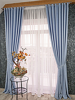 Комплект готовых штор - Микровелюр №126 (голубой), высота 2.8м