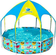 Детский бассейн круглый каркасный Bestway с навесом тентом-зонтиком диаметр 244 см, высота 51 см.,разноцветный