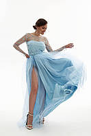 Вечернее платье в пол красивое боди сетка с вышивкой воздушная юбка из пышного фатина открытая спина Smvk6998