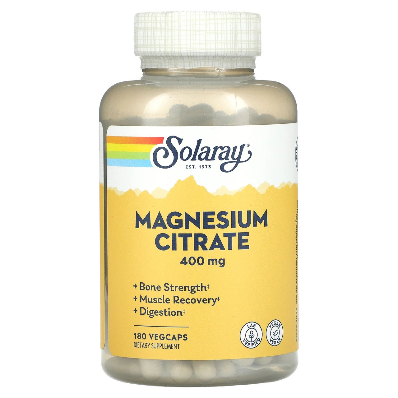Магній цитрат 400 мг Solaray Magnesium Citrate для ШКТ серця та нервової системи 180 рослинних капсул, фото 1