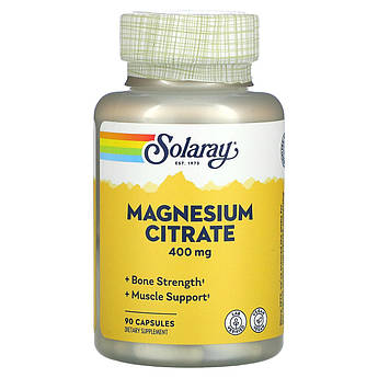 Магній цитрат 400 мг Solaray Magnesium Citrate підтримка ШКТ і нервової системи 90 вегетаріанських капсул