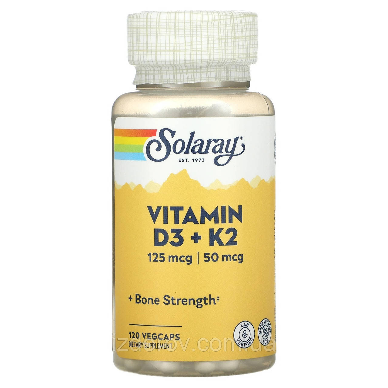 Вітаміни Д3 125 мкг + К2 50 мкг Solaray холекальциферол та менахінон для кісток та суглобів 120 капсул