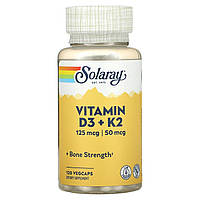 Витамины Д3 125 мкг + К2 50 мкг Solaray холекальциферол и менахинон для костей и суставов 120 капсул