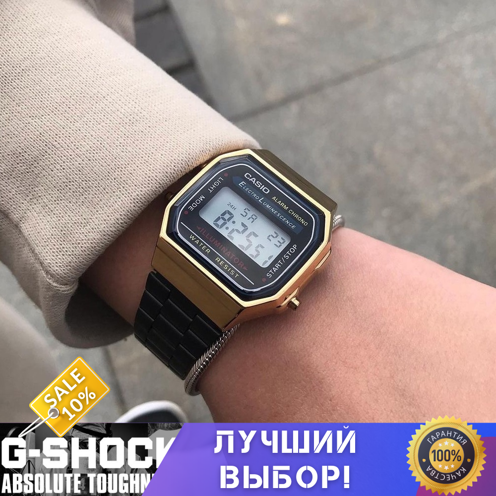 Класичний металевий годинник Casio A168 Illuminator Black Касіо чорний