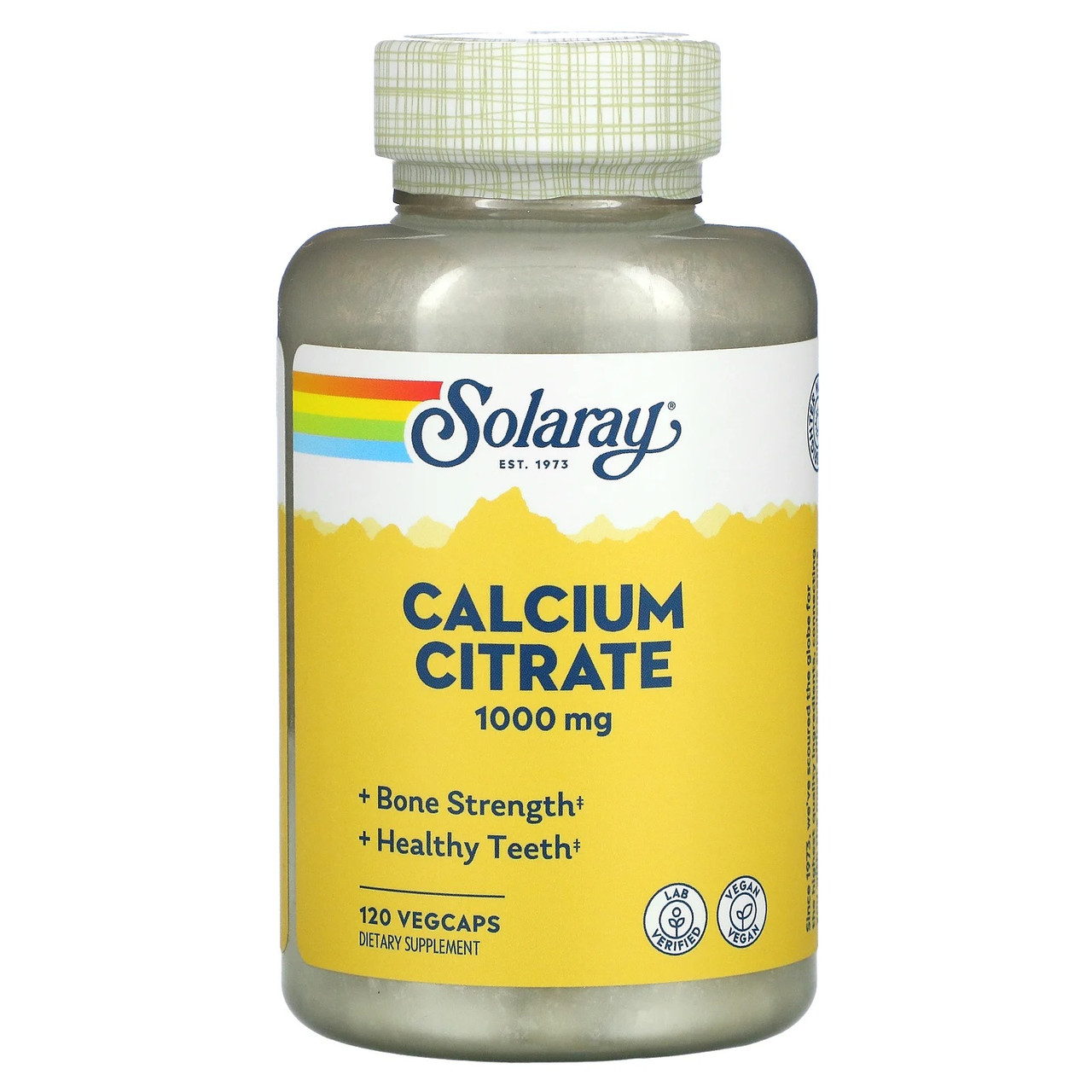 Цитрат кальцію Solaray Calcium Citrate 1000 мг для зміцнення кісток та зубів 120 рослинних капсул, фото 1