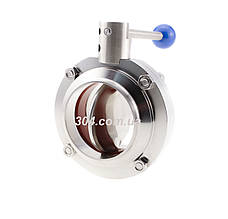 Затвор дисковий поворотний під приварку 76 мм (ущільнення силікон), кран метелик, AISI 304