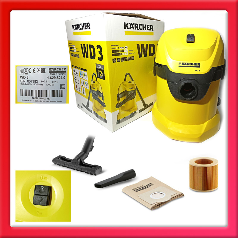 Професійний, будівельний, господарський пилосос Karcher WD 3 (1.629-801.0) (1000 вт, 17л, Румунія)