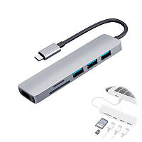 USB 3.1 Type-C хаб розгалужувач на 2x USB 3.0, HDMI, кардрідер, PD, метал