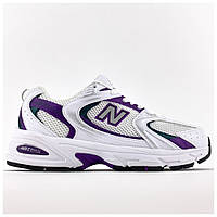 Женские кроссовки New Balance 530 White Violet, белые кожаные кроссовки нью беленс 530, NB 530 ню беланс