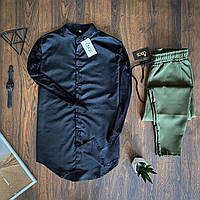 Мужской комплект Asos черная рубашка + хаки брюки