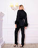 Піжама жіноча шовкова штани та сорочка на захід із натуральним пером колір чорний S 20319, фото 6