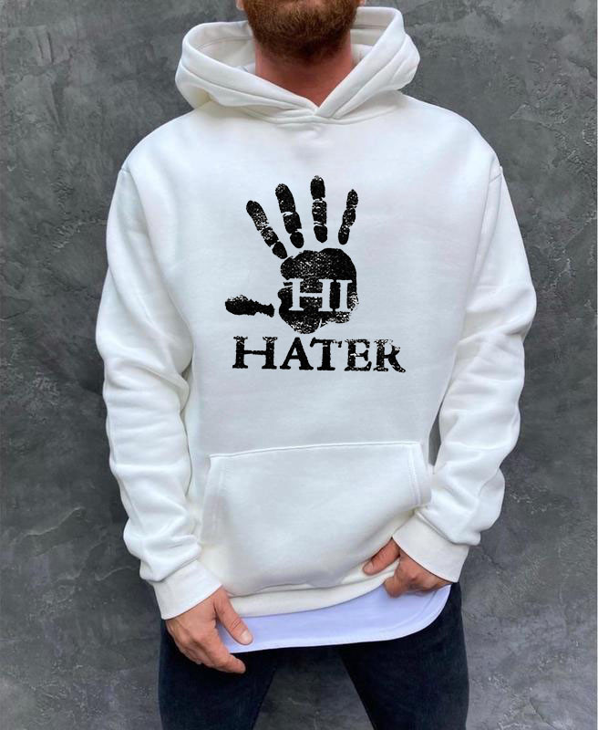 Чоловіче худі на флісі з принтом "HI HATER", Привіт хейтер