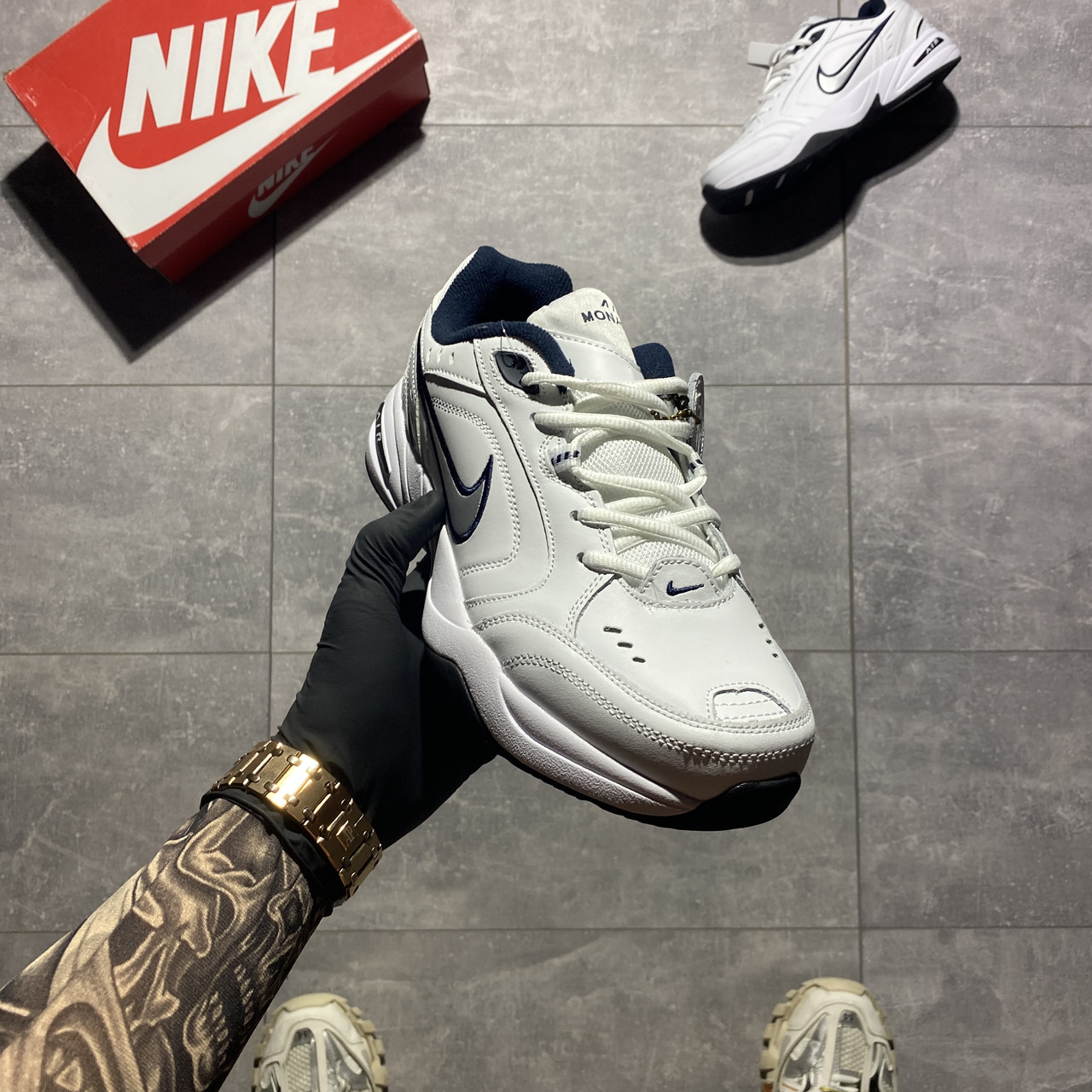 Мужские кроссовки Nike Air Monarch IV White Blue, белые кожаные ...