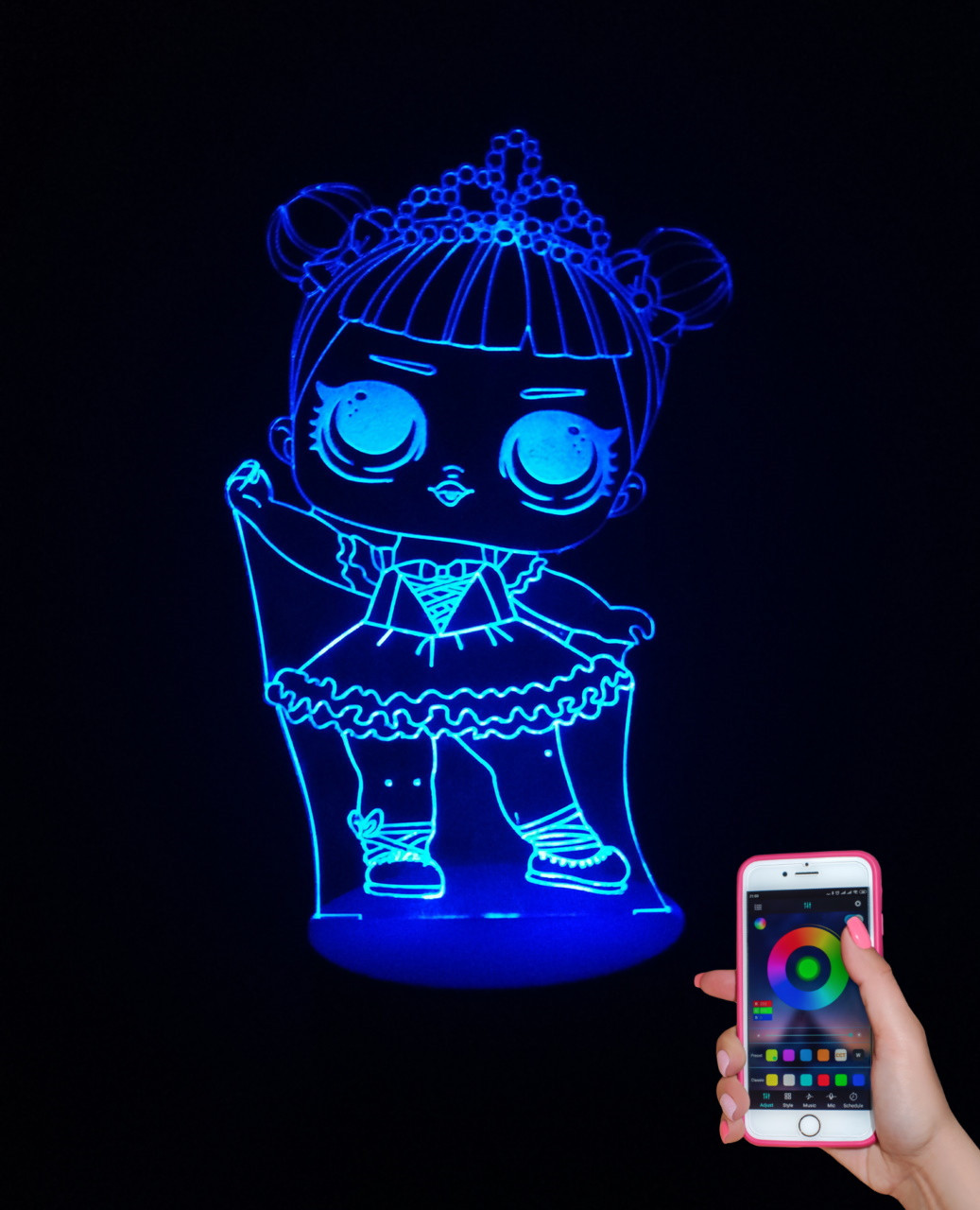 3d-світильник ЛяЛ 1 Балерина, 3д-нічник, кілька підсвіток (на bluetooth), фото 1