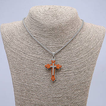 Кулон Хрест 50х30мм + - на ланцюжку L-65см сріблястий метал, дерево