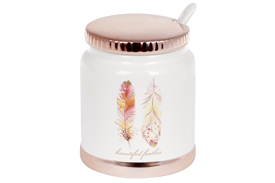 Цукорниця керамічна з ложкою Плюмаж, 300 мл, фото 1