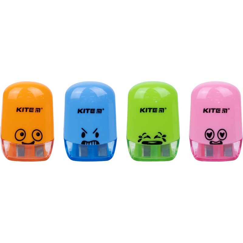 Стругачка Kite Emotions з контейнером, 2 отвори, мікс (12)