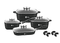 Набор посуды гранит квадратный НК-311 12 предметов / набор казанов Черного цвета