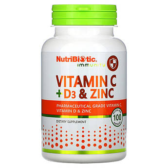 Вiтамiни C Д3 Цинк NutriBiotic Immunity Vitamin C D3 Zinc підтримка імунітету 100 капсул