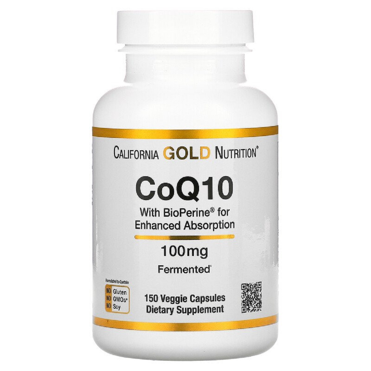 Коензим Q10 USP з біооперином, 100 мг, CoQ10 USP with Bioperine, California Gold Nutrition, 150 вегетаріанських, фото 1