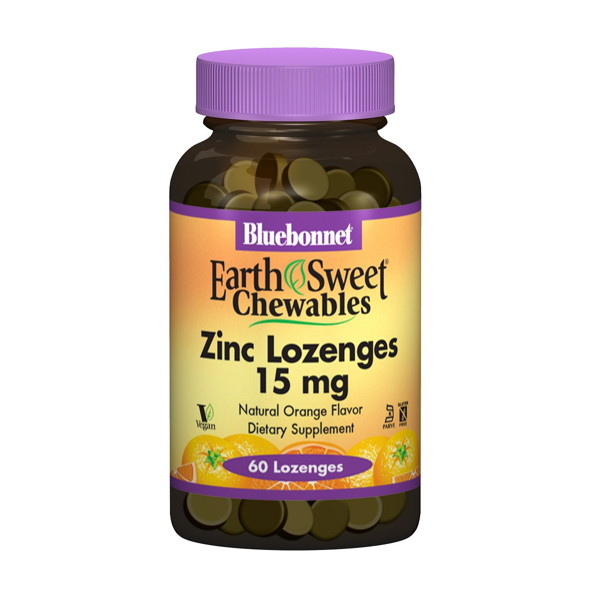 Цинк 15 мг, Смак Апельсина, EarthSweet Chewables, Bluebonnet Nutrition, 60 таблеток для розсмоктування