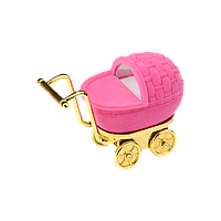 Футляр для ювелирных украшений детский бархатный Коляска розовая