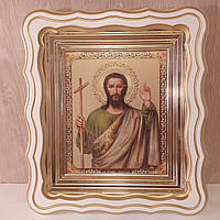 Икона Святой Иоанн Предтеча, лик 15х18 см, в белом фигурном деревянном киоте