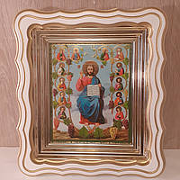 Ікона Аз є Лоза Істинна, лик 15х18 см, у білому фігурному дерев'яному кіоті