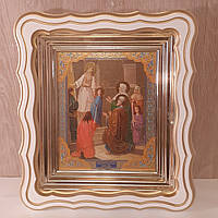 Ікона Введення в храм Пресвятої Богородиці, лик 15х18 см, у білому фігурному дерев'яному кіоті